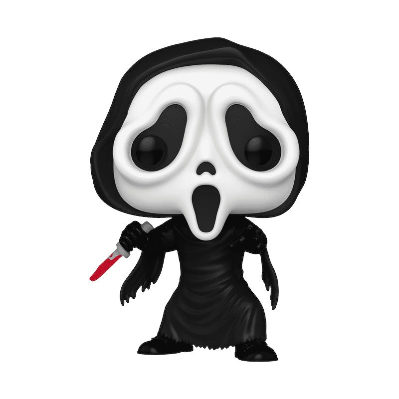 Funko Pop! vinyl figure of a character in black robes with a white face mask holding a red object on a white background