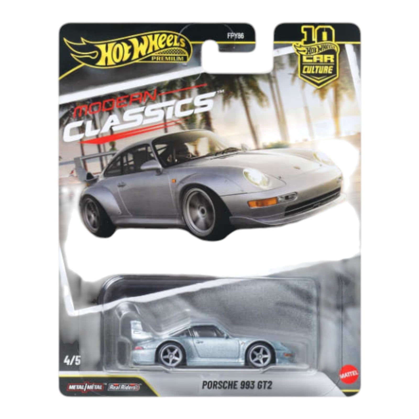 Hot Wheels Premium Car Culture Modern Classics Porsche 993 GT2 silver 1:64 die-cast car on card