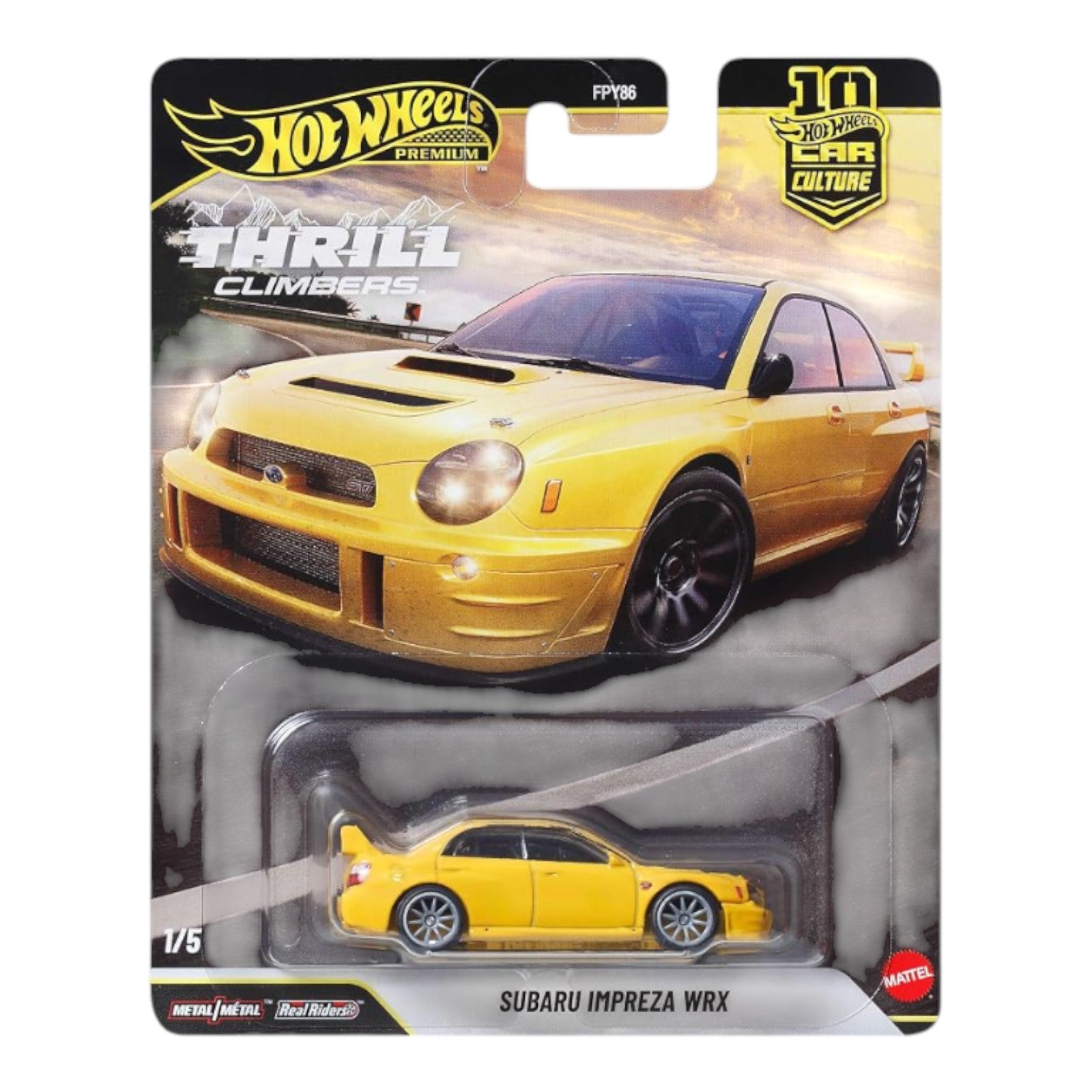 Hot Wheels Premium Car Culture Thrill Climbers Subaru Impreza WRX yellow 1:64 die-cast car on card
