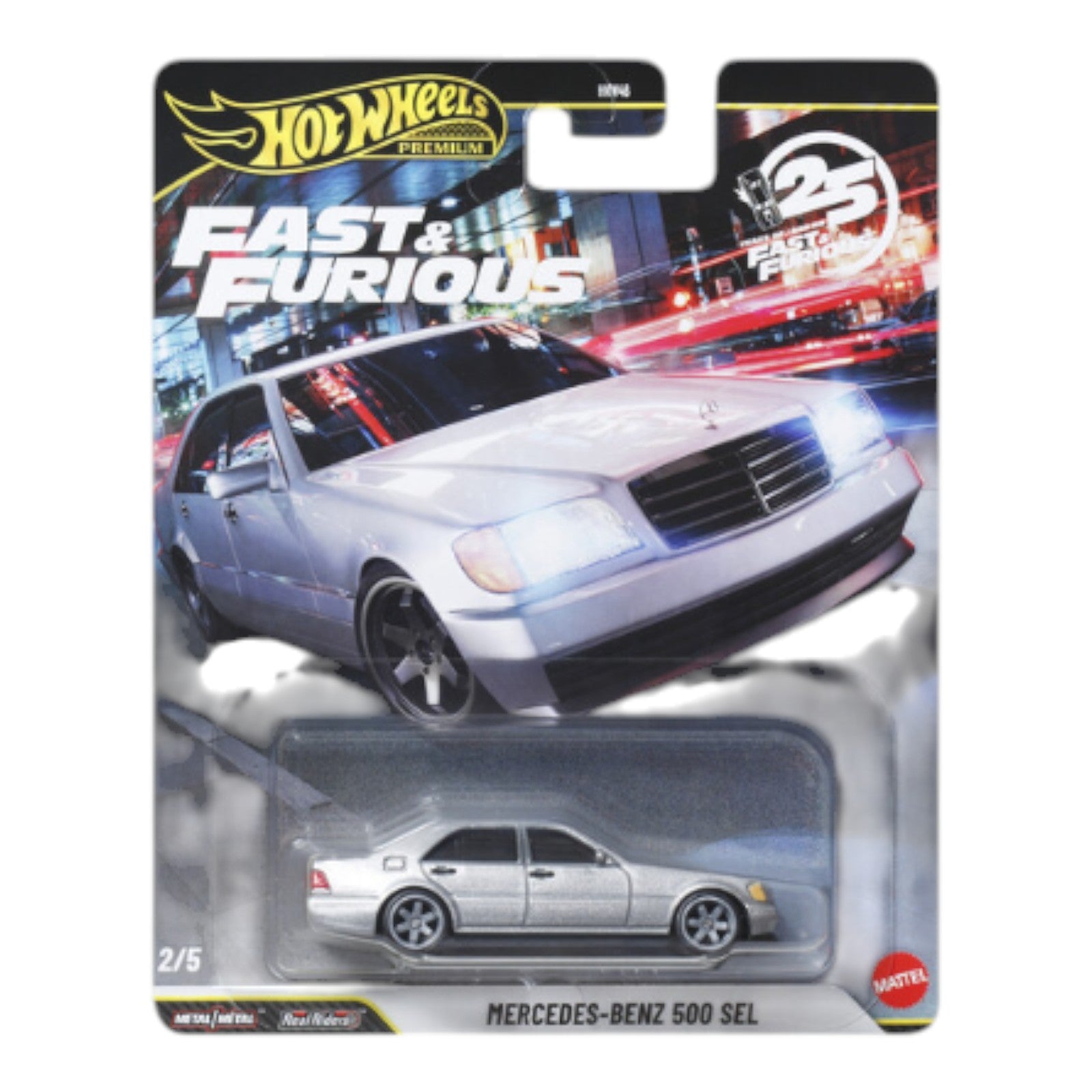 Hot Wheels Premium Fast & Furious Mercedes-Benz 500 SEL silver 1:64 die-cast car on card