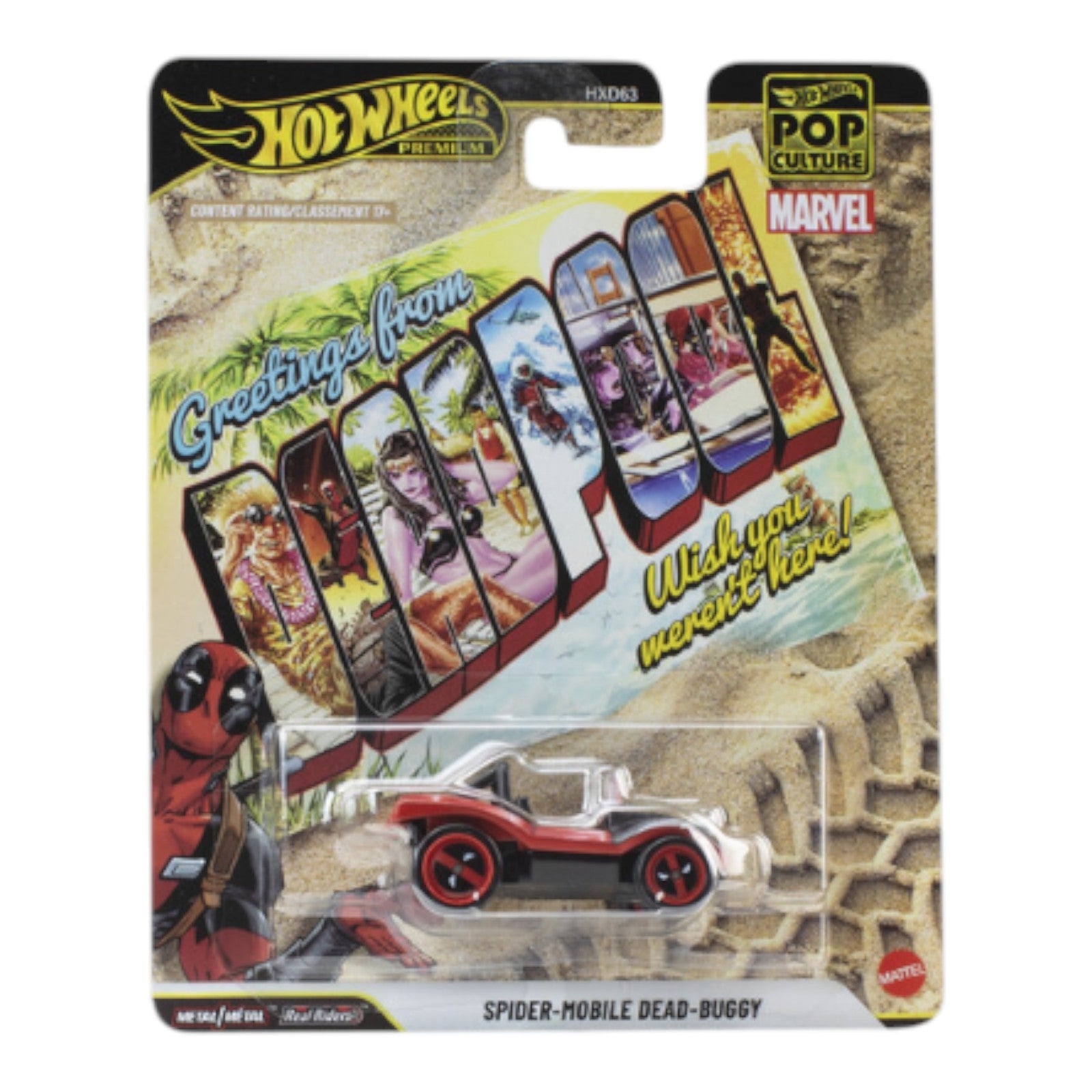 Hot Wheels Premium Pop Culture Marvel Spider-Mobile Dead-Buggy red die-cast vehicle on card