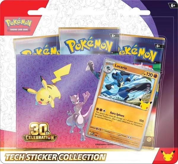 Pokémon TCG 30th Celebration Tech Sticker Collection featuring Lucario