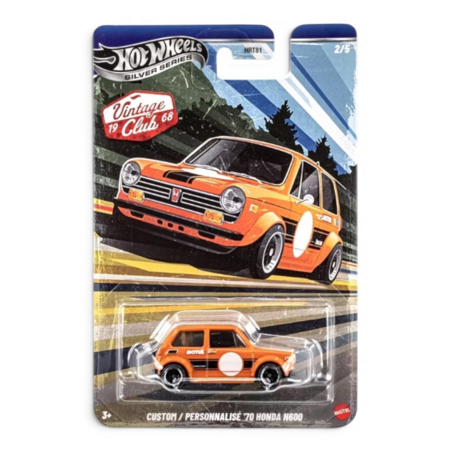 POP US! Collectibles & Toys Hot Wheels Silver Series 1968 Custom '70 Honda N600 laranja com detalhes brancos em escala 1:64.