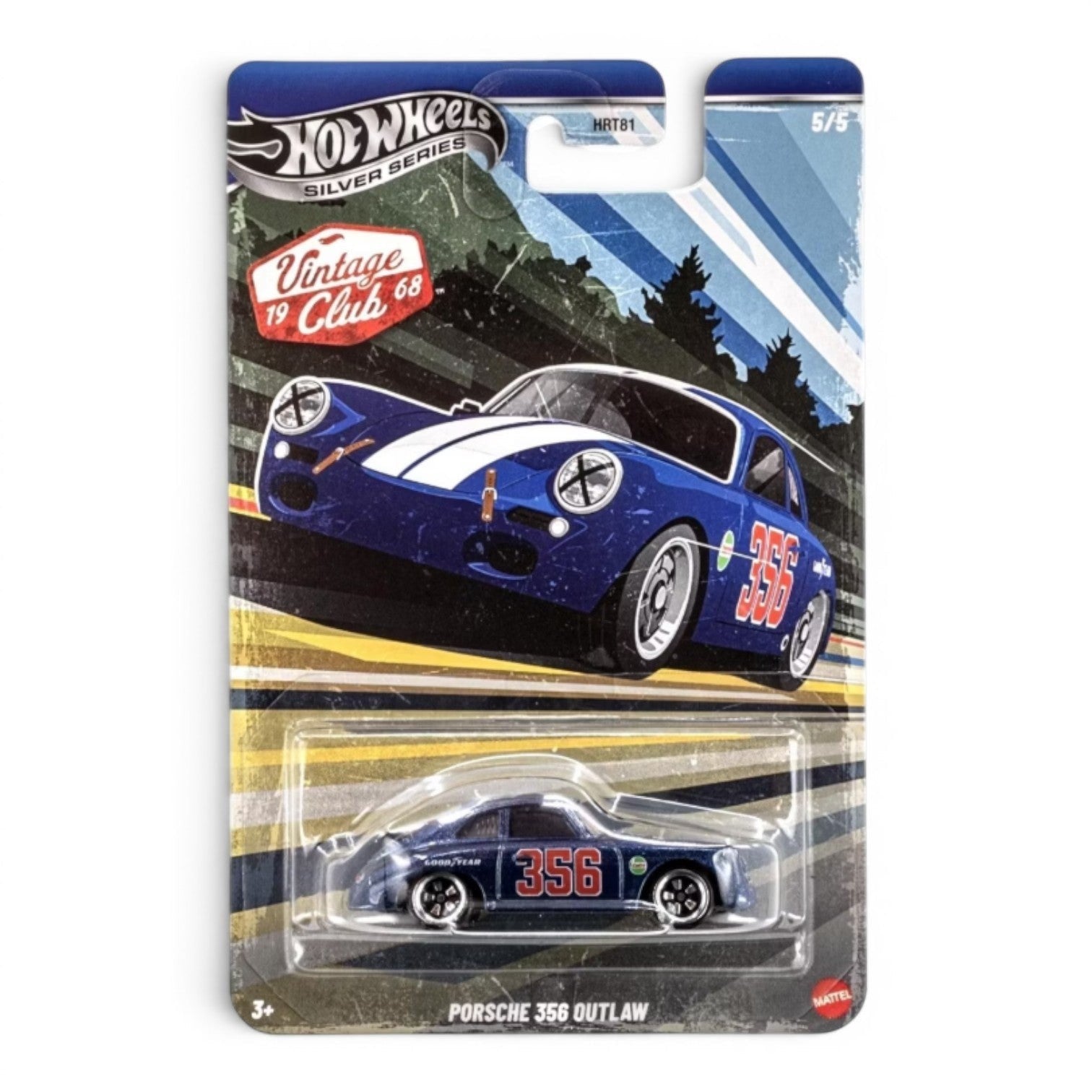 POP US! Collectibles & Toys: Hot Wheels Silver Series 1968 Porsche 356 Outlaw diecast car, azul com listras brancas e número 356.