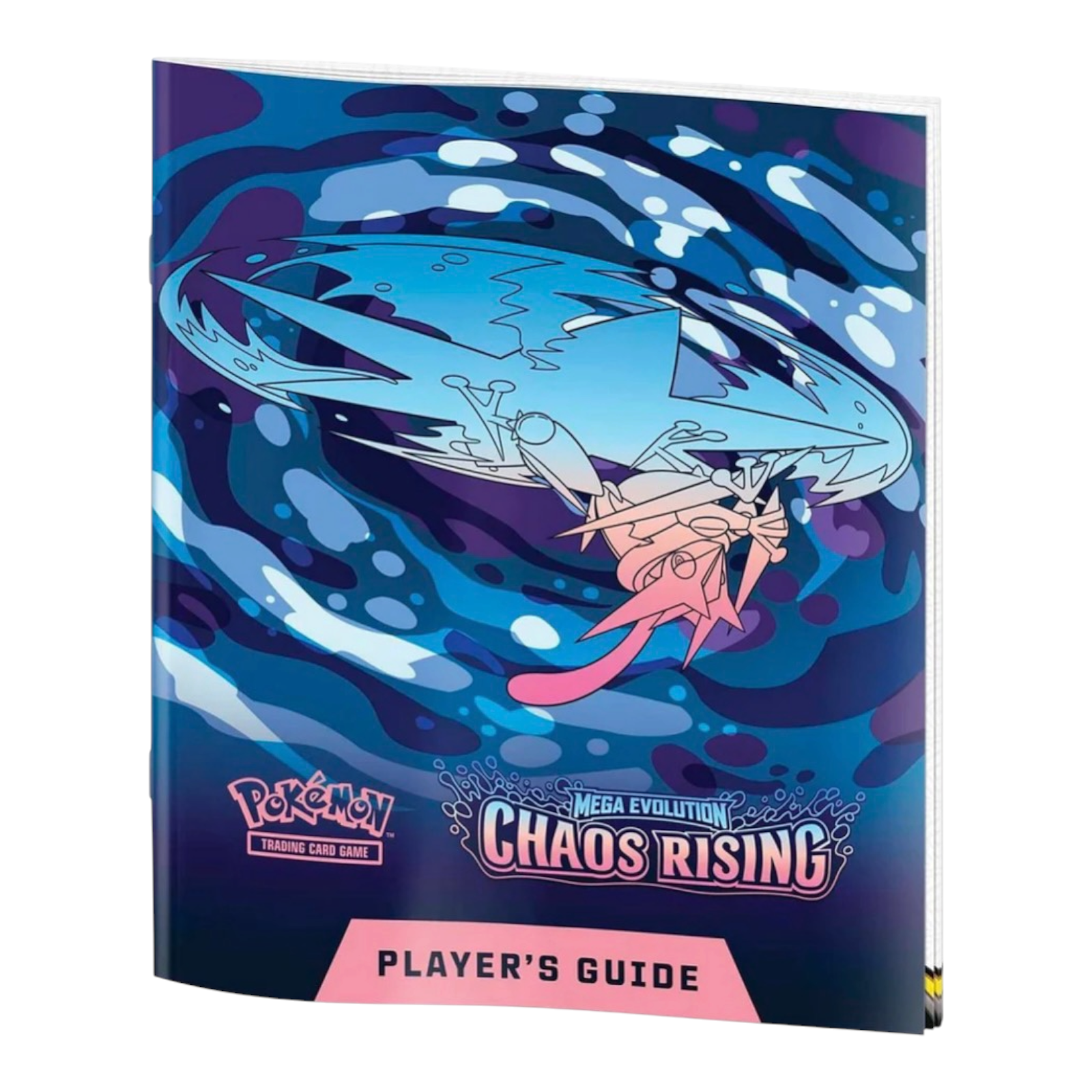 Pokémon Mega Evolution Chaos Rising Player's Guide with character illustration on blue background
