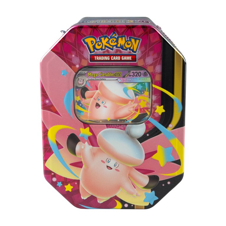 Pokémon trading card game packaging with a pink character on a colorful background